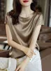 Silk Thin Short Sleeve Tops Korean Style Slip Woman Summer Clothes Elegant Black Brown Tops Solid Loose Casual Plus Size 4XL