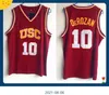 NCAA University of Southern California (USC) 10 Derozan 농구 유니폼 레드 수 놓은 저지 사이즈 S-XXL 스티치