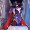 rolecos 게임 Genshin Impact Mona Cosplay 의상 모나 코스프레 의상 의상 섹시한 여성 점프 수트 할로윈 바디 수트 모자 숄 풀 세트 Y0903