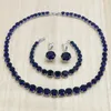 Earrings & Necklace Classic Round Royal Blue Crystal Silver Color Jewelry Set For Women Bracelet Bridal Birthday Gift Dubai