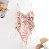 Sous-vêtements pour femmes, lingerie sexy, corset érotique, dentelle, maille, vêtements de nuit, sangle brodée, pyjama sexy une pièce X052168y