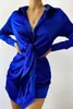 Casual Dresses V-neck Soft Silk Satin Dress Women 2021 Spring Long Sleeve Collect Waist Tie Knot Mini Short Elegant Lady Office254E