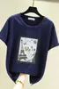Harajuku bomull T-shirt Kvinnor Sommar Kortärmad Korea Stil Appliques T-shirt Toppar Casual Letter Print Tee Femme 210604