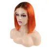 Kort bob spets fram peruk 13x4 färgade brasilianska remy peruker mänskligt hår ombre orange