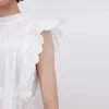 Kadınlar için Beyaz Zarif İpli Gömlek Standı Yaka Kolsuz Casual Ince Bluzlar Kadın Yaz Moda Giysileri 210531
