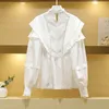 Ruffled Hollow out Shirt Women's Lace Sweet Two Type Long Sleeve Stand Collar Blouse Early Autumn 210225