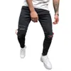 Jeans da uomo laterali con patchwork a righe rosse bianche Pantaloni in denim strappati alla moda Pantaloni skinny neri Jeans da uomo X0621