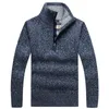 Осенние мужские толстые теплые вязаные пуловер твердого с длинным рукавом водолазки свитера половина Zip теплый флис зимнее пальто удобная одежда 211221