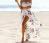 女性シフォンスプリットドレスオフショルダー半袖サマーミディドレスフラワープリントビーチウェアプラスサイズS-5XL