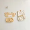 Yaz Elbise Baskı Set Bebek Erkek Ve Kız Karikatür İki Parçalı Pamuk Seti Çocuk Giyim 210701