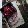 Pink Acrylic Rosary Necklace For Women Religious Jesus Cross Pendant Prayer Jewelry