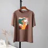 Hirsionsan esthétique imprimé t-shirt doux Vintage t-shirts amples abstrait graphique coton t-shirts été décontracté hauts 210623