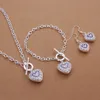 Fina Plata de Ley 925 boda regalo del Día de San Valentín collar de cristal noble pulseras pendientes de corazón conjunto de joyería de moda S372