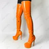 Rontic 2021 Kadınlar Kış Uyluk Çizmeler Seksi Stiletto Topuklu Yuvarlak Ayak Muhteşem Yeşil Pembe Kırmızı Cosplay Ayakkabı Bayanlar ABD Boyutu 5-20