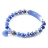 Wojiaer Natural Beads Blue-Veins Stone Strand Bracelets Bangles Heart Shape Charm 피팅 여성 Jewelry Love Gifts K3324