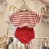Striped Shorts T-Shirt Set Baby Boys Girls Summer Short Sleeve Casual Outfit Baby Clothes 20220302 Q2