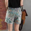 Verão Denim Shorts Mulheres Impressão Casual Lavado Rasgado Bordado Vintage Elastic Elastic Cintura Cordão Feminino Selta Selvagem Calças de Jeans Fashion 210722