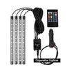 SMD5050 라이트 바 자동 인테리어 분위기 LED 스트립 라이트 RGB 장식 발 램프 USB 무선 원격 음악 제어 자동차 조명을위한 여러 모드