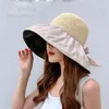 Bunte Frauen Sommer Beach Sun Hat Resort Fahren Sie mit Bowknot Decoration Wide Rand Hüte