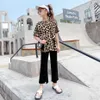 Children Clothes Leopard Tshirt + Pants Costume For Girls Casual Style Clothing Sets Summer Kids Tracksuit 6 8 10 12 14 210527