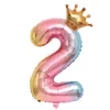 32inch Rainbow Foil Number Balloon with Crown Decor Wedding Anniversary Latex Balloons Kids Birthday Air Ball Supply KKB7734