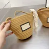 Straw Woven Tote Handbag Women Mini Shoulder Bag Summer Traval Picnic Clutch Bags Zipper Beads Hasp Soft Bucket Handbags High Quality