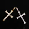 D&Z Iced Zircon Baguette Stones Cross Pendant With 4mm Tennis Chain Men's Hip hop Jewelry Gold Silver Color CZ Pendant Necklace X0707