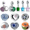 Charms Silver Color Blue Flower And Heart Type Fit Original Bracelet&Bangle Making Fashion DIY Jewelry For Wo