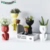 Nordic Cute Abstract Charakter Żywica Soczyste Pot Bonsai Wazon Dekoracja Gospodarstwa Domowego Kwiatu Arrangment Dropshopping 210712