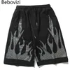 Bebovizi 힙합 불꽃 반바지 Harajuku Jogger 반바지 Streetwear Hiphop 의상 남성 Harem Short Sweatpant Black Beach