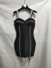 Vestidos casuais de alta qualidade 2022 Sexy feminino Black Double Strap Bandage Dress Ladies Party Crystal Decoration Fashion Spaghetti