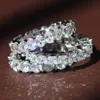 Três estilos anéis de casamento dedo 925 esterling prata pavimentar ajuste completo simulado diamante eternidade banda anel conjunto de jóias finas