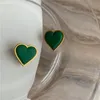 2021 Simple Green Blue Heart Stud Earrings Fashion Women Party Wedding Brincos Jewelry