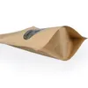 1000 stks / partij 8 Size Stand Up Kraft Paper Doypack Bag Zipper Slot Voedselopslag Verpakking Zip Rits Pakket Ovaal Clear Venster