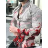 autumn men printed Shirt Fashion Casual long Sleeves shirts Plus size Blouses