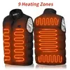 Dubbelströmställare 9 Platser uppvärmda västmän USB-uppvärmd jacka uppvärmning Vest Thermal Clothing Hunting Vest Winter Fashion Heat Jacket 211105