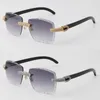 Ny metallmikrobelagd diamantuppsättning Rimless Solglasögon Original Black Buffalo Horn Sun Glasses Manlig och kvinnlig ram med 18K Gold UV400 Lens Womens Mänglasögon Hot