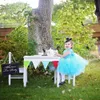 Meisjes blauw wit Alice prinses tutu jurk kinderen haak jurk met riem en rood hart kinderen verjaardagsfeestje cartoon kostuum jurk Q0716