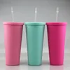 16oz Acrylic skinny Tumblers matte colors Plastic Cup with COLORED LID and STRAW Double Wall water bottle BPA Free Beverage Drinks cups