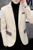Jesień Zima Mężczyźni Blazers Zagęścić Woolen Suit Kurtka Brytyjski Styl Casual Slim Fit Dress Płaszcz Plaid One Klamra Blazer Masculino 210527