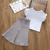 Summer Girls Clothing Set Kids Tshirt Wide Leg Pants Passar Children Kort ärm Baby Girl kläder 5 6 7 8 9 10 12 år 2103166075815