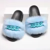 Kürklü Kürk Terlik Kabarık Flip Flop Kadınlar Yaz Faux Sandalet Tasarımcı Zincir Peluş Rakun Kürk Slaytlar Plaj Evi Düz Ayakkabı 211012
