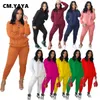 CM.Yaya ActiveWear Classic Women Set CrewNeck Sweatshirt Jogger Byxor Matchande Set Streetwear Tracksuit Två 2 Piece Set Outfit Y0625