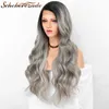 Perucas sintéticas Scheherezade Longa Negra Negra Ombre Ombre Gray Peruca Para As Mulheres Misture Cor Cosplay Part Middle Lace Front Party