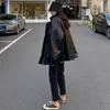 カジュアルブラックレザージャケットの女性韓国の薄い緩いモトジャケットの女性春ファッションストリートウェア女性のアウターウェアバイカーコート211007