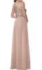 Rose Gold Cekiny Druhna Suknie Długie Szyfonowa Plaża Smoking Ślubny Halter Backless Line Paski Ruffles Prom Dress