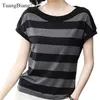 Cotton Black Striped Women Summer Loose T-Shirts Female Plus Size Short Sleeve Casual O-Neck Modal T Shirt Ladies Soft Tops 210623
