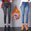 Invierno Mujer Grueso Más Terciopelo Vellón Cálido Mujeres Pantalones vaqueros ajustados Cintura alta Pantalones de mezclilla elásticos tamaño 211129