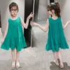 Teenage Girls Summer Vest Casual Dresses Teen Children Clothes 12 13 14 15 16 Years Toddler Kids Solid Pleated Princess Sundress Q0716