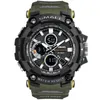 2021 Smael Watch 1802 Moda Wojskowy Green Big Watches Mężczyźni Zegarki Sportowe Dual Display Quartz Wristwatches Relogio Masculino G1022